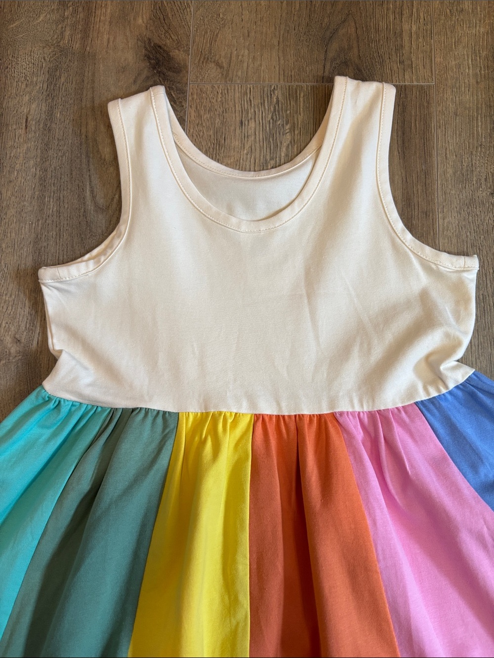 NWOT- Hanna Andersson Girls Rainbow Stripe Tank Dress - White Top - Picture 2 of 5